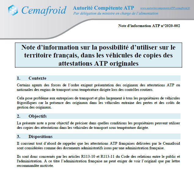 Copies attestations ATP originales